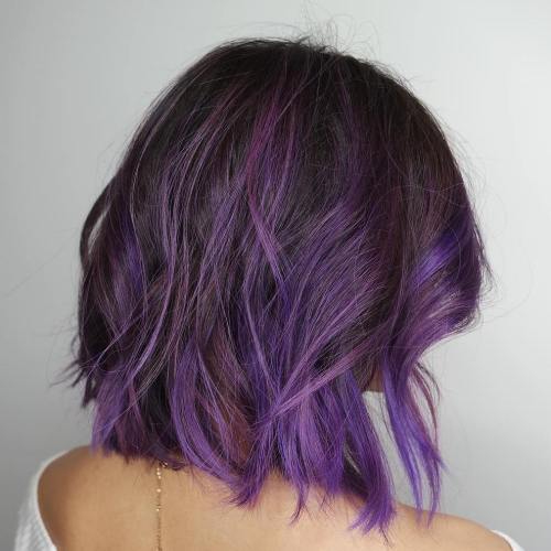 Brown Bob With Purple Balayage
