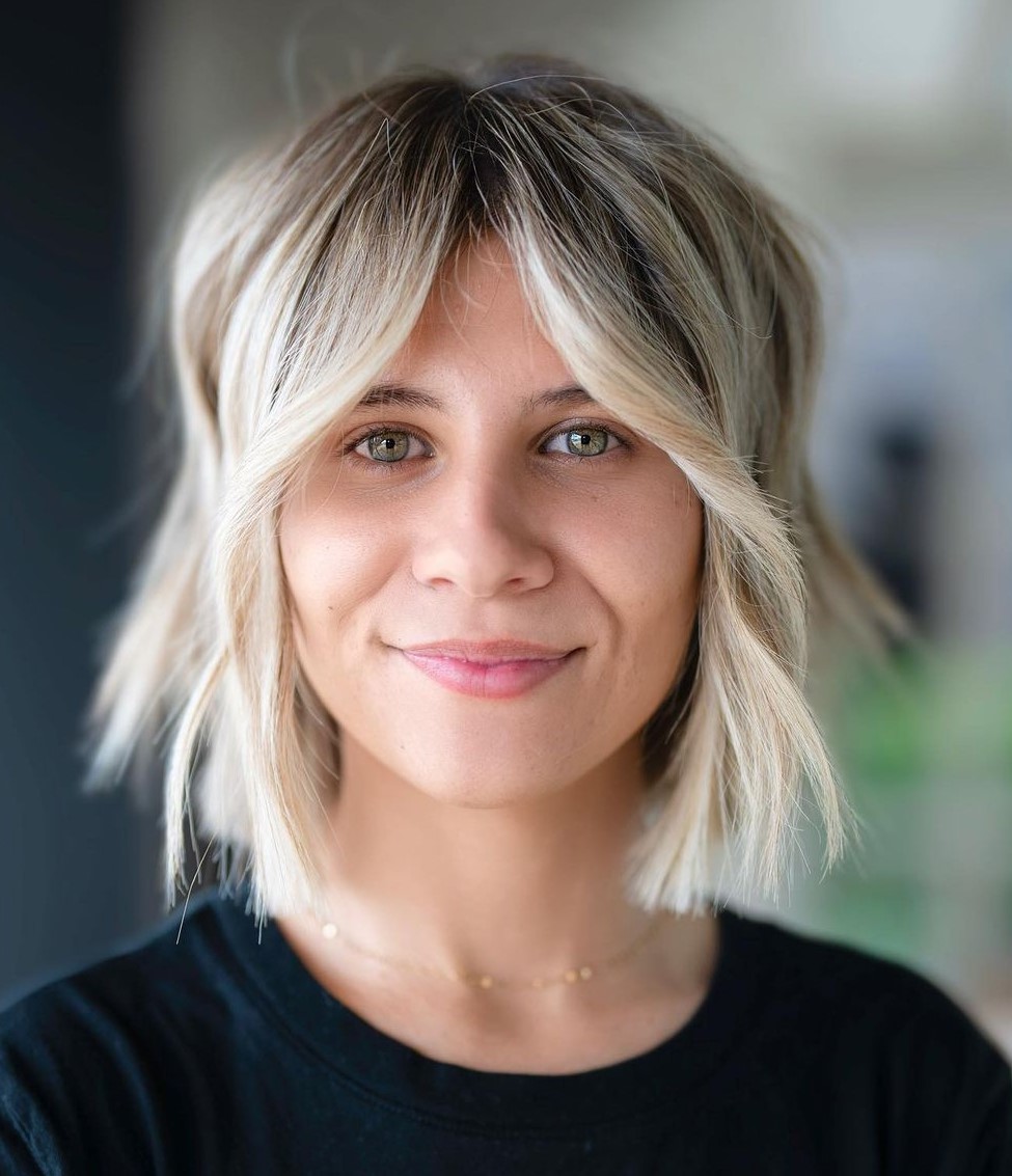 Curtain Bang for Textured Bob Short Hairstyle with Long Curtain Bangs