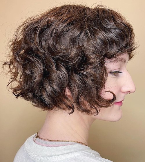 Chin Length Curly Bob with Bangs Curly Bob with French Bangs