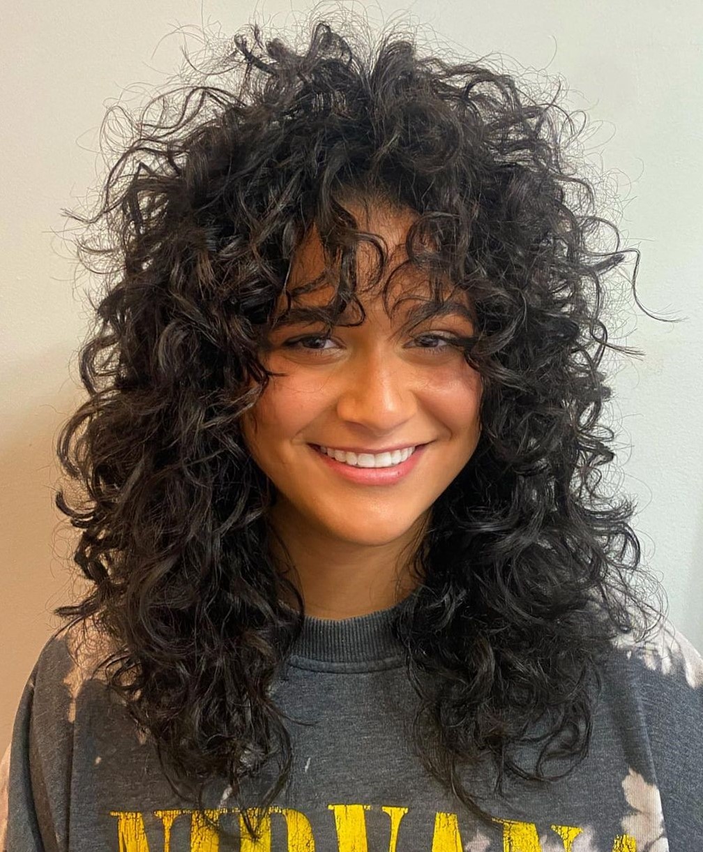 Stunning Waterfall Wolf Cut Curly Wolf Cut with Wispy Bangs