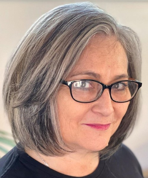 Salt and Pepper Long Bob Cute Rounded Salt and Papper Bob