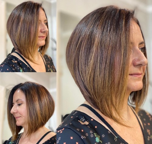Stacked Angled Bob Sleek Straight Angled Bob with Subtle Highlights