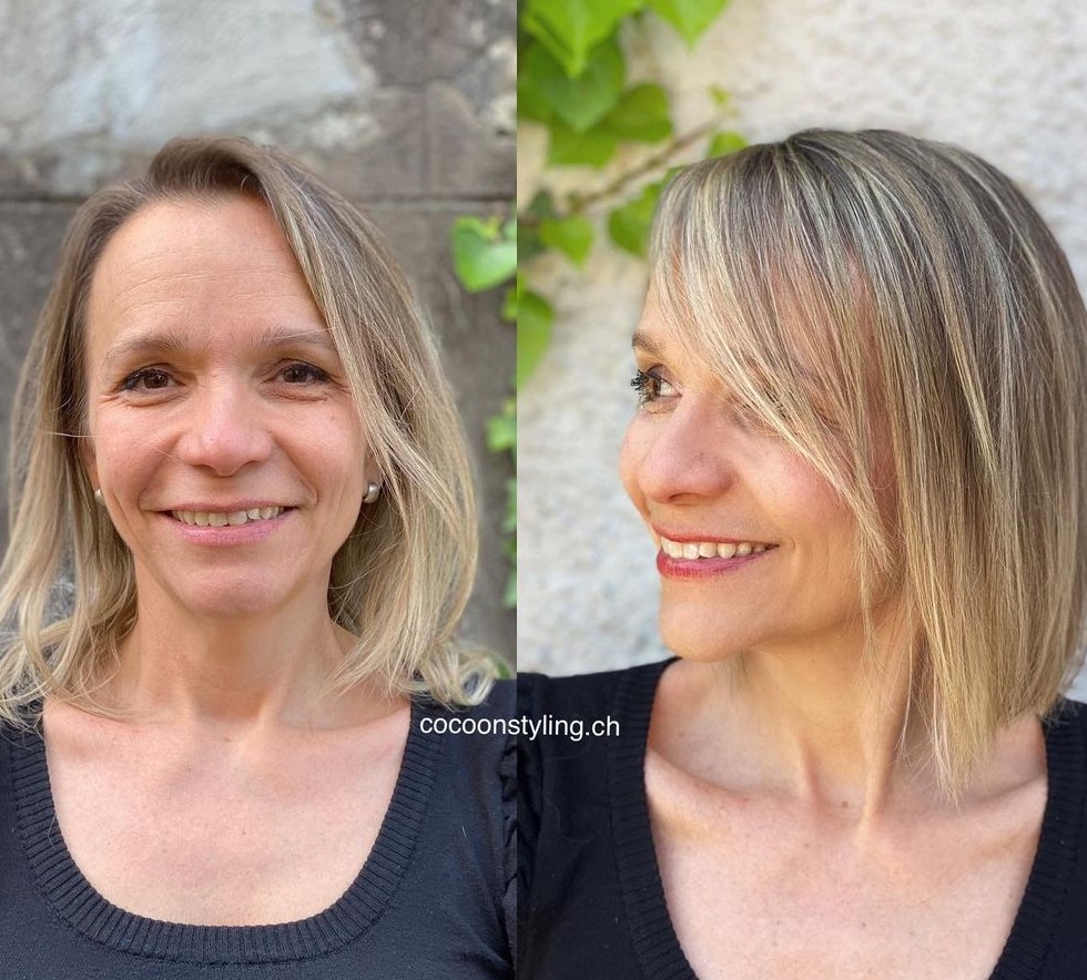 Elegant Straight Bob with Swept Fringe