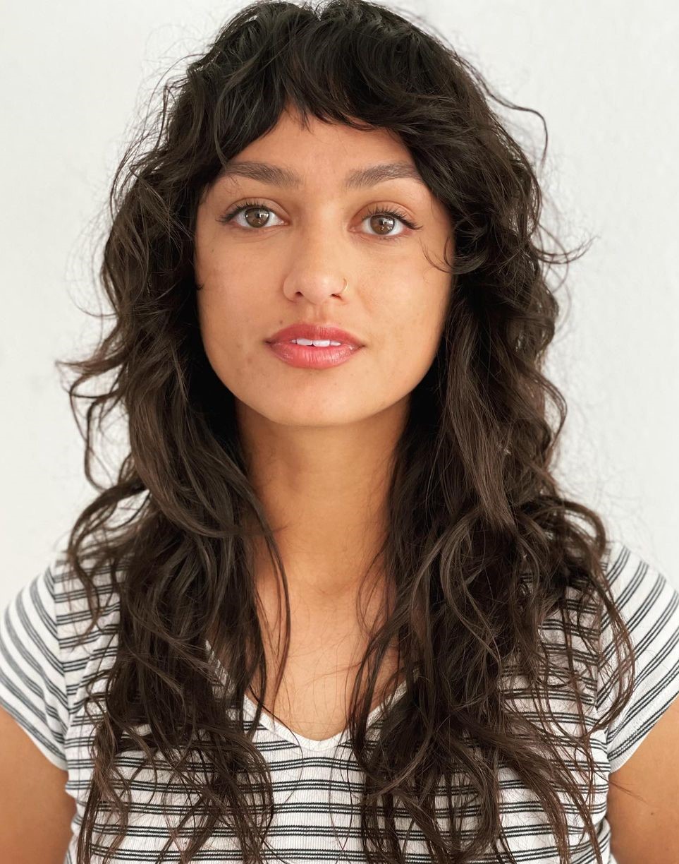 Wavy Wolf Cut with Short Bangs Long Wavy Shag with Short Bangs