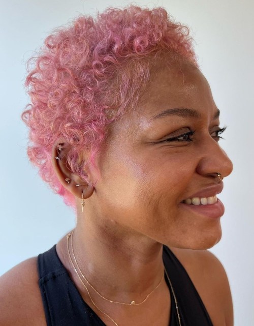 Super Short Pink Curls Pastel Pink Pixie for Curly Hair