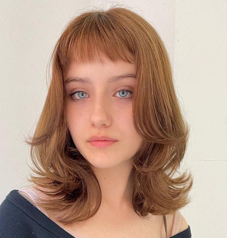 Short Bangs Shoulder Length Layered Cut with Short Bangs