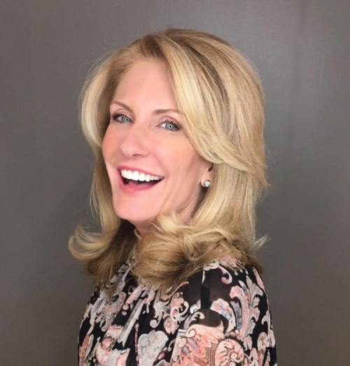 Romantic Round Curls Medium Blonde Hair with Parted Bangs