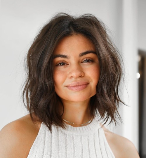 Flattering Lob Shag for a Round Face