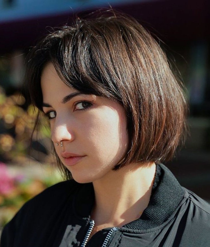 Rounded Short Bob with Parted Bangs