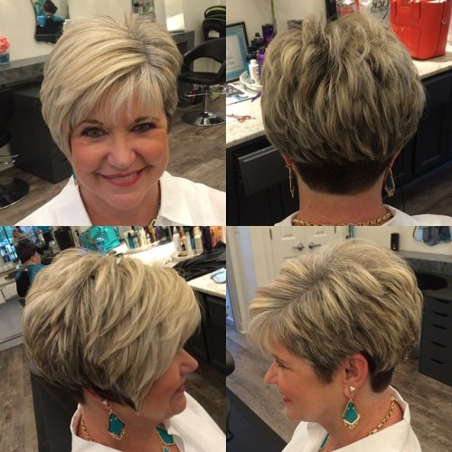 Bronde Layered Pixie for Older Women
