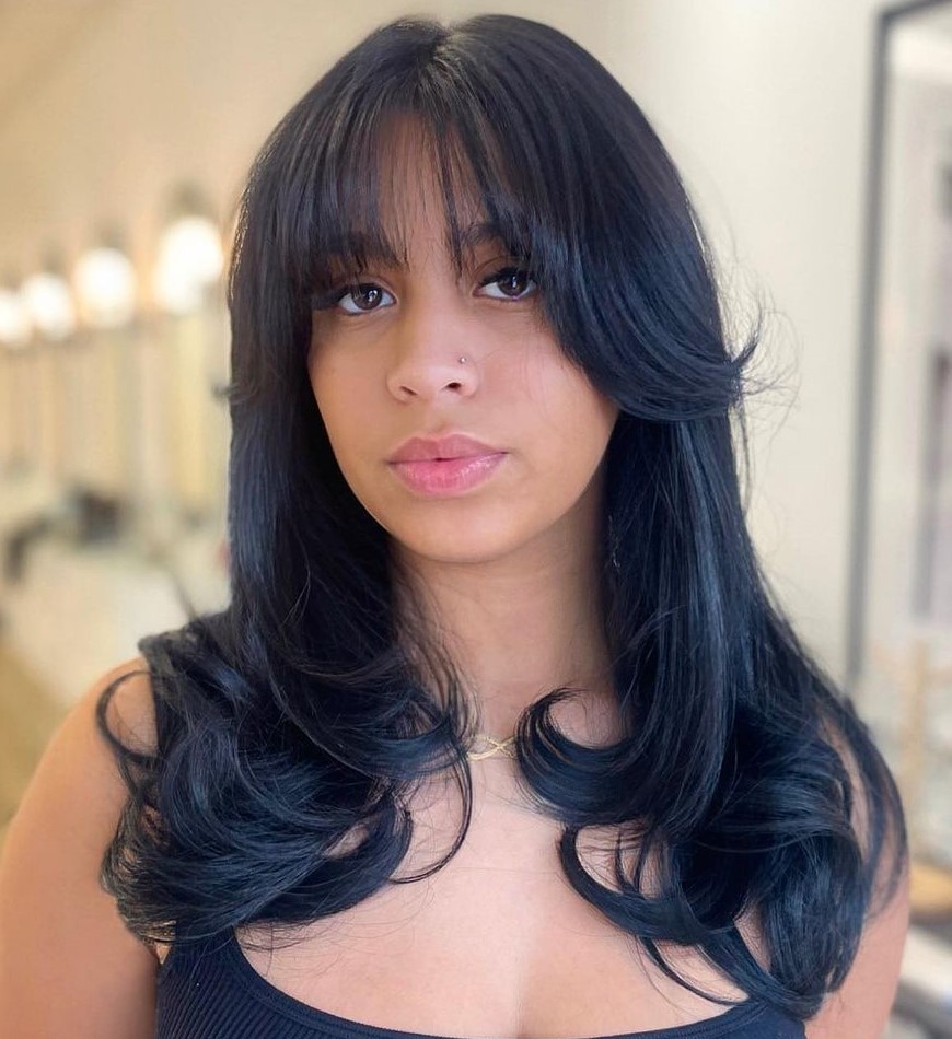 Wispy Bangs Layered Hair with Wispy Bangs