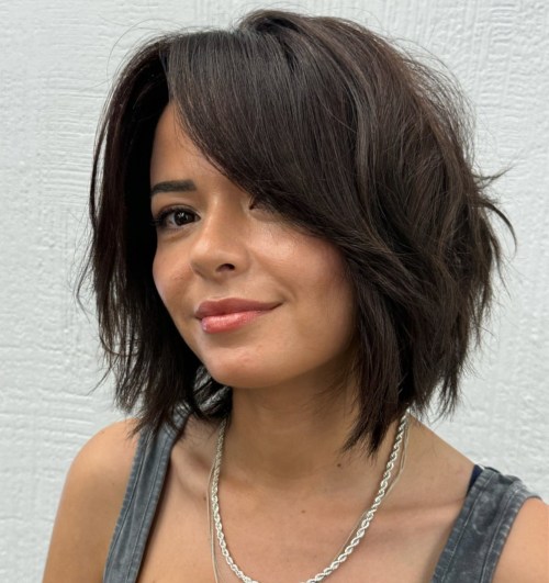 Disheveled Shaggy Brunette Bob