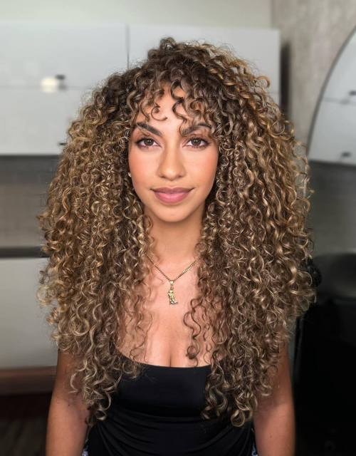 Long Dark Golden Blonde Curls with Layers