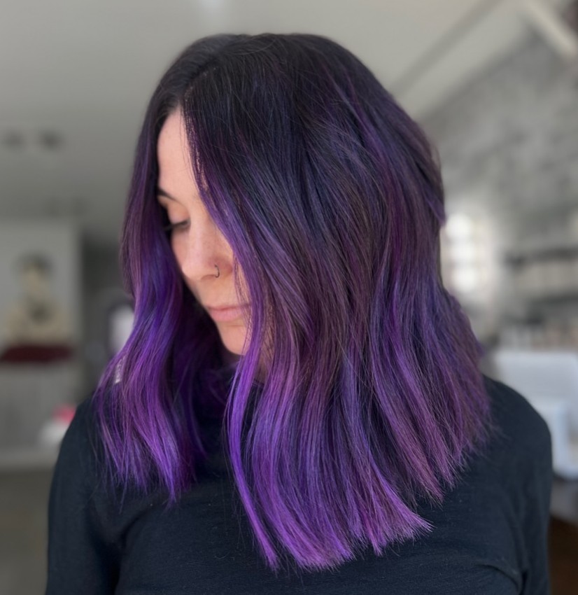 Brunette Hair with Purple Balayage