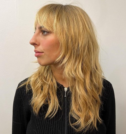 Long Warm Blonde Wolf Cut Yellow Blonde Wolf Cut for Fine Hair