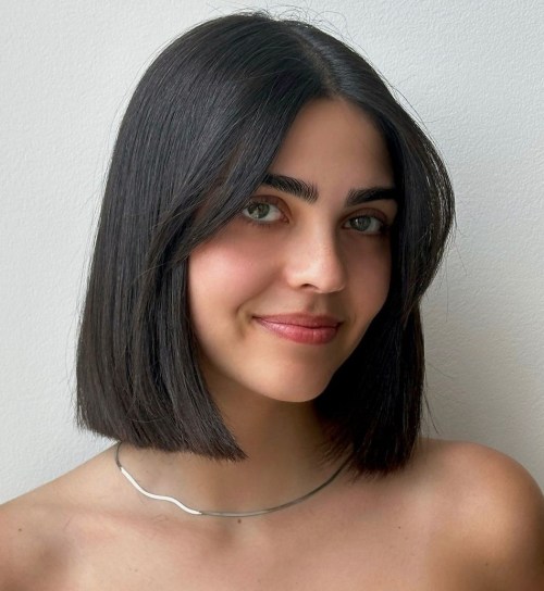 Thick Blunt Bob with Cheekbone Skimming Bangs