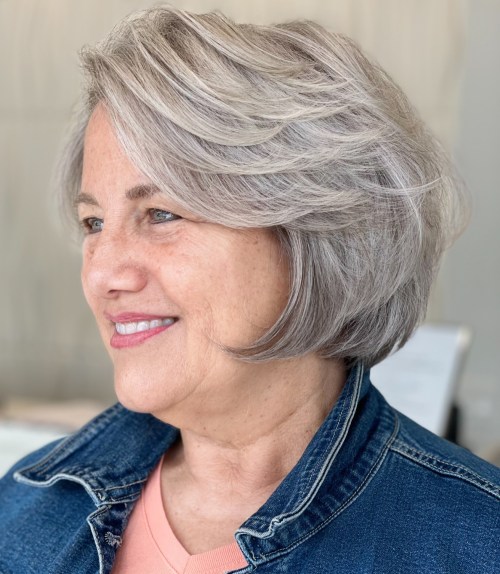 Short Gray Bob with Layered Bangs