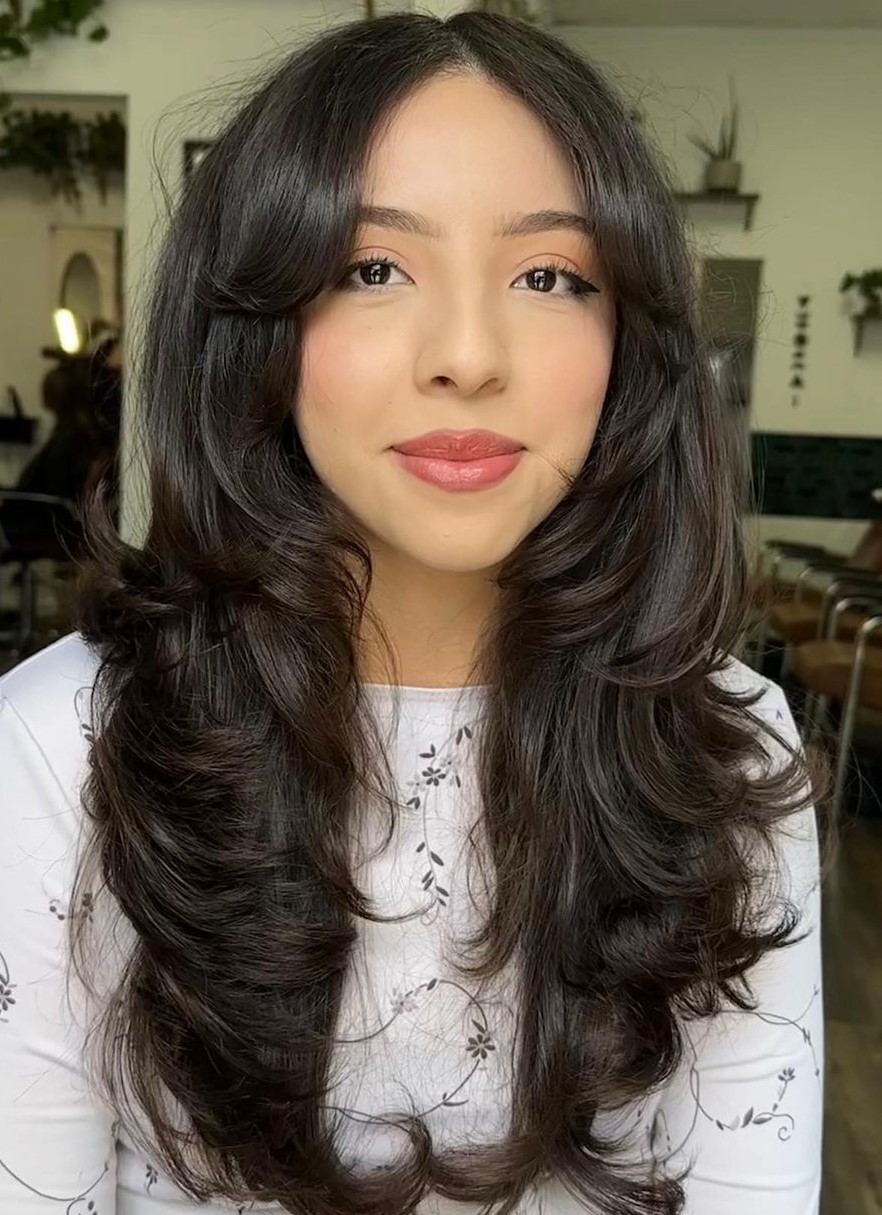 Lush '90s Layers Long Hair with Heavy Layering and Short Curtain Fringe