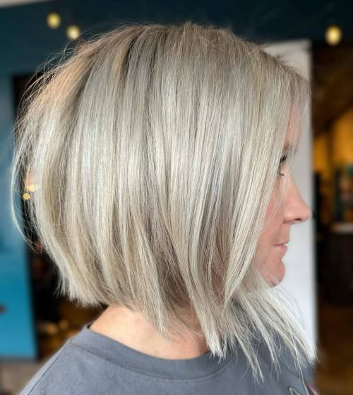 Inverted Choppy Platinum Blonde Bob