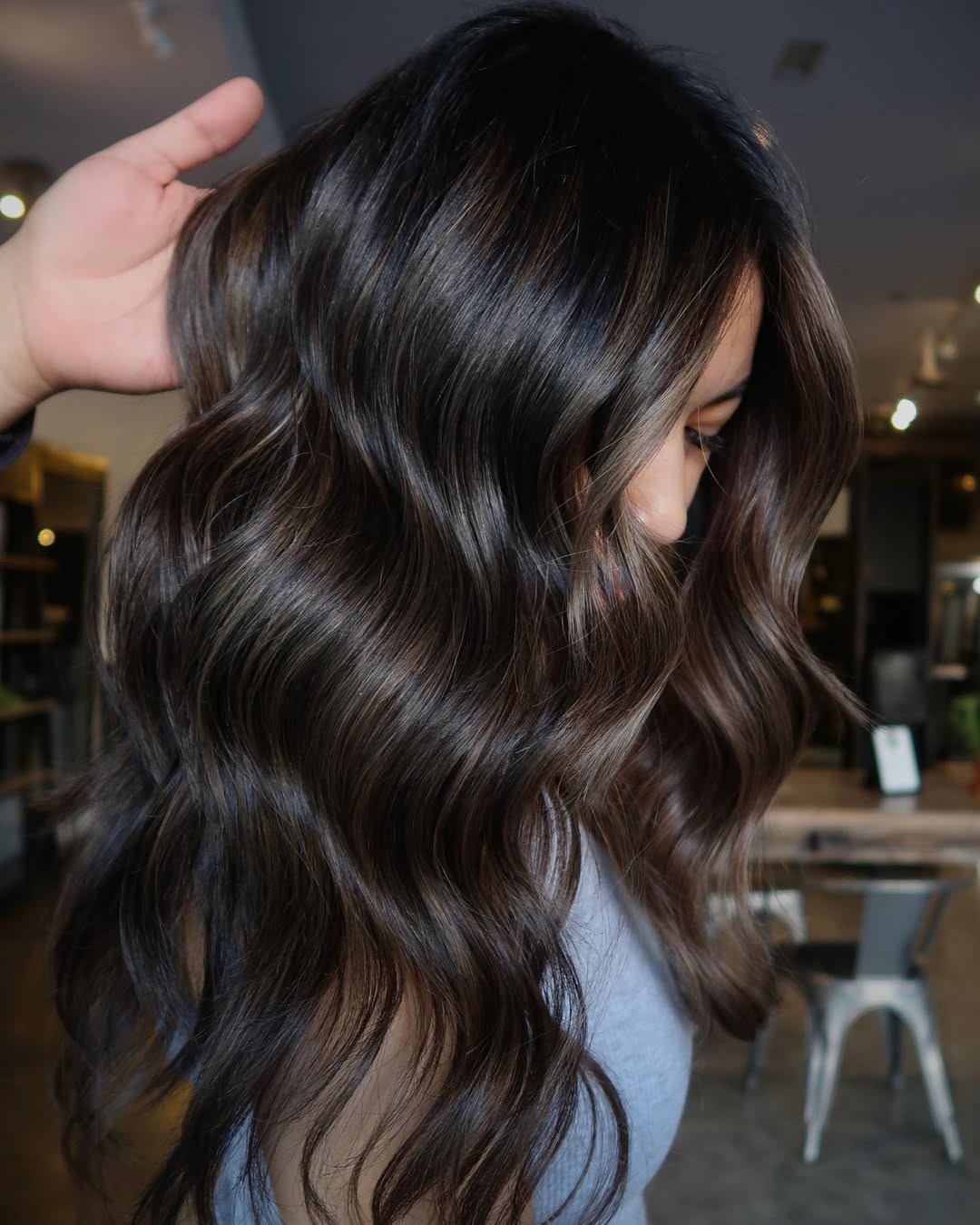 Dark Brown Hair with Honey Highlights
