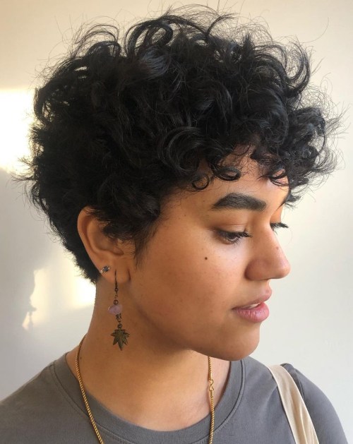 Short and Shaggy Jet Black Curly Pixie