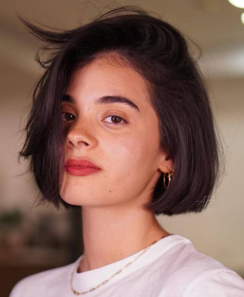 Chin Length Comb Over Bob with Blunt Ends