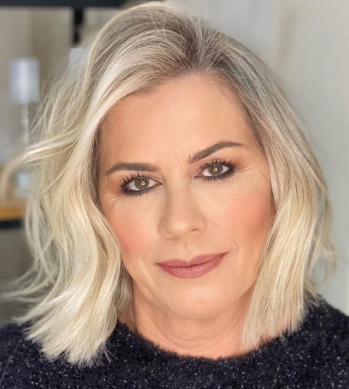 Long Bob for Straight Hair Blunt Shoulder Length Bob for over 50