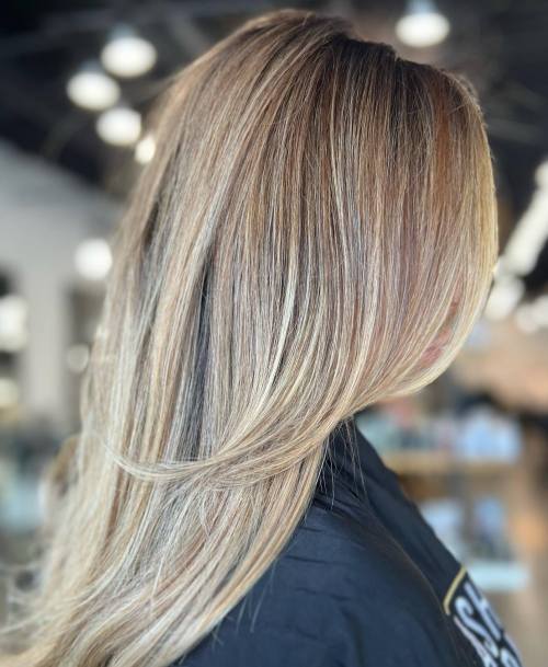 Dirty Blonde Balayage with Caramel Tinted Roots