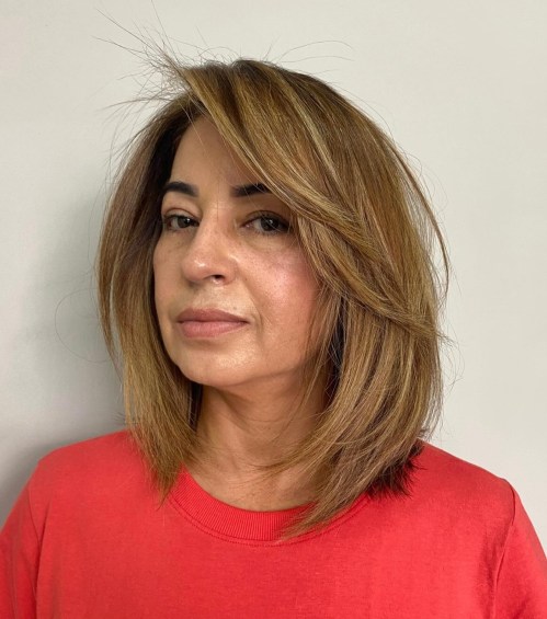 Collarbone Jaggy Lob with Side Bangs