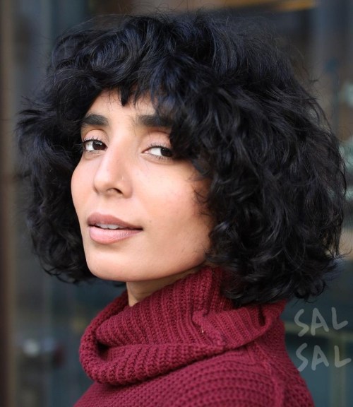 Shaggy Black Bob with Bangs Shaggy Bob with Super Short Bangs