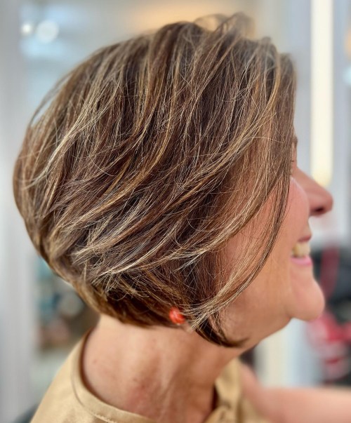 Short Shaggy Stacked Bob for Older Women