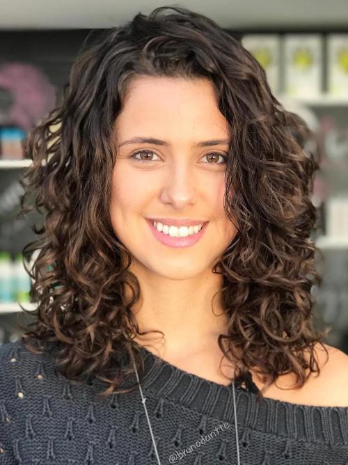 Medium Length Brown Curly Haircut