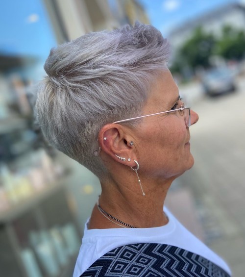 60+ Edgy Gray Quiff with Undercut