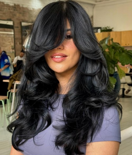 Butterfly Haircut with Peek a Boo Bangs