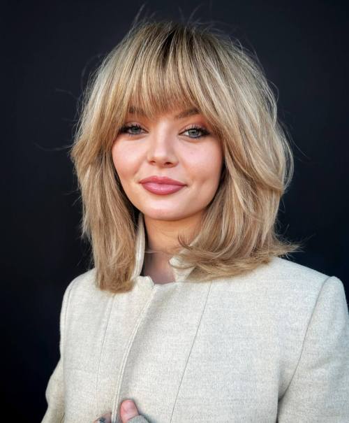 Shaggy Lob with Bangs for Thick Hair