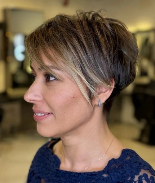 Tapered Pixie with Long Highlighted Bangs