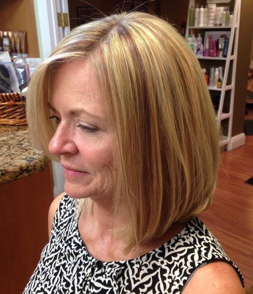60+ Long Side Parted Blonde Bob
