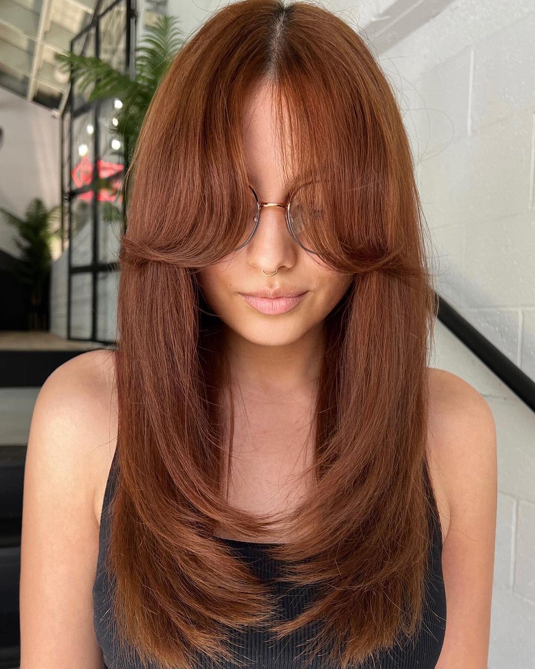 Long Layers with Curtain Bangs Auburn Hair with Long Layers and Curtain Bangs