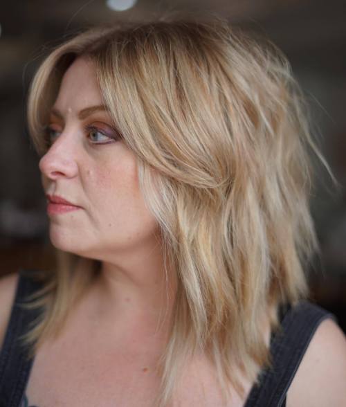 Over 50 Shattered Blonde Lob Shag