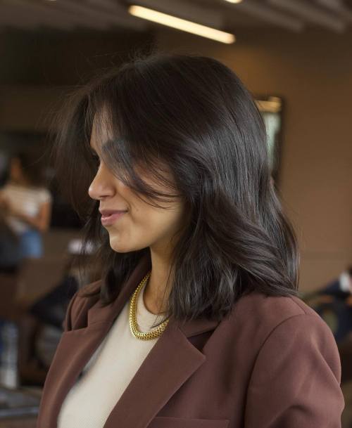 Shoulder Length Lob with Airy Bangs