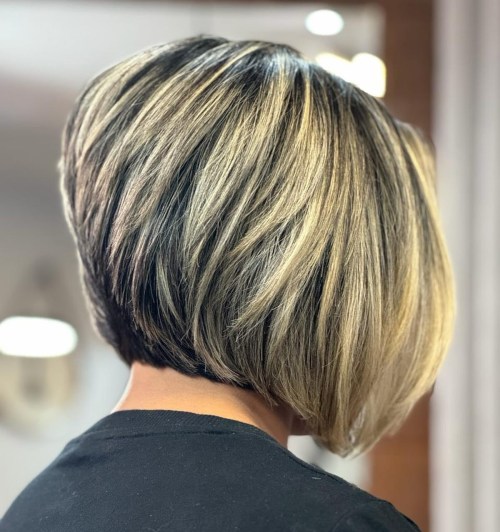 Flowy Stacked Angled Bob for Thick Hair