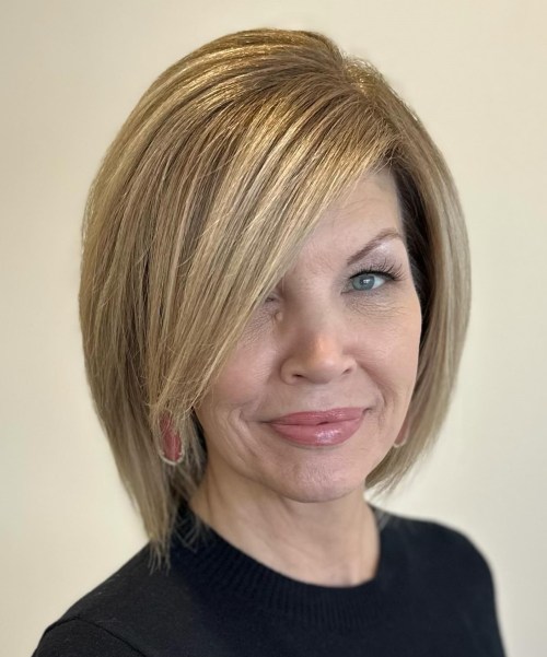 Straight Asymmetric Bob Blowout Over 40