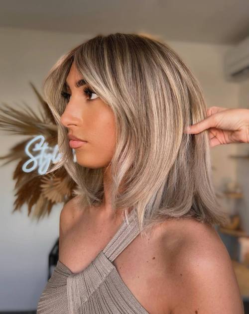 Shaggy Lob with Blended Side Bangs