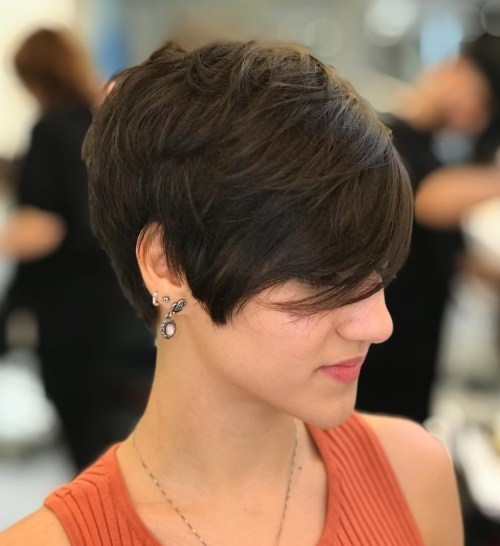 Feathered Pixie with Cheek Length Bangs